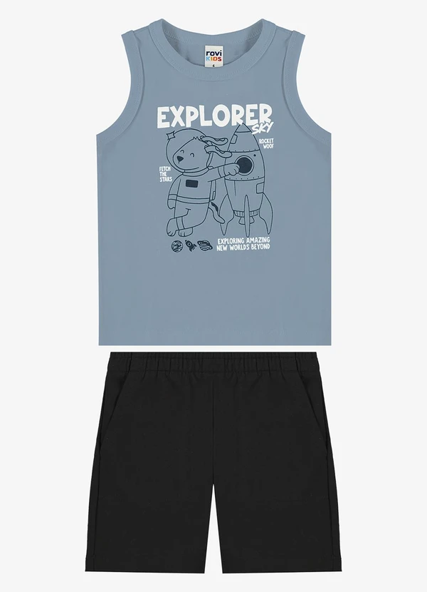 Rovi Kids - Conjunto Machão com Bermuda Infantil Azul