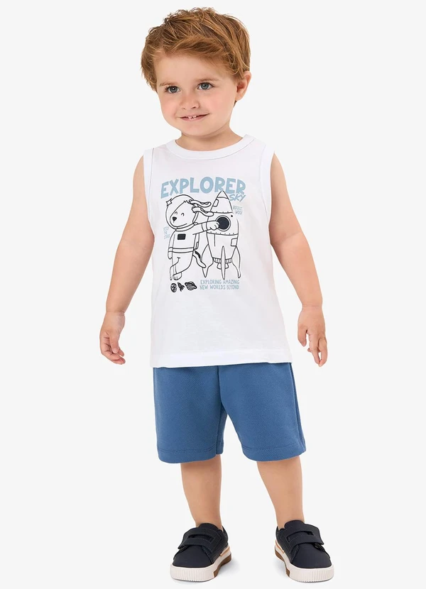 Rovi Kids - Conjunto Machão com Bermuda Infantil Branco