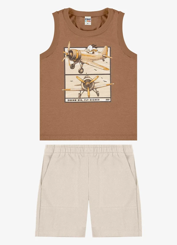 Rovi Kids - Conjunto Machão com Bermuda Infantil Marrom