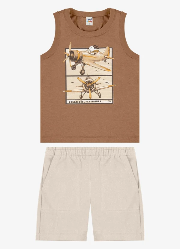 Rovi Kids - Conjunto Machão com Bermuda Infantil Marrom