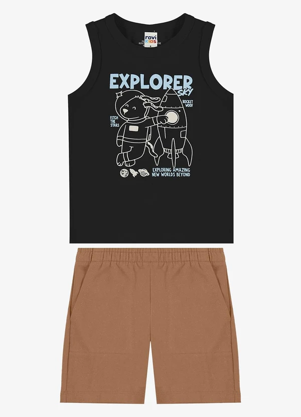 Rovi Kids - Conjunto Machão com Bermuda Infantil Preto