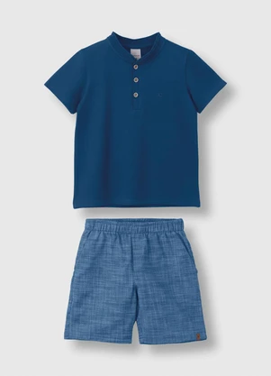 Carinhoso - Conjunto Maquinetado com Bordado Azul Escuro - CARINHOSO