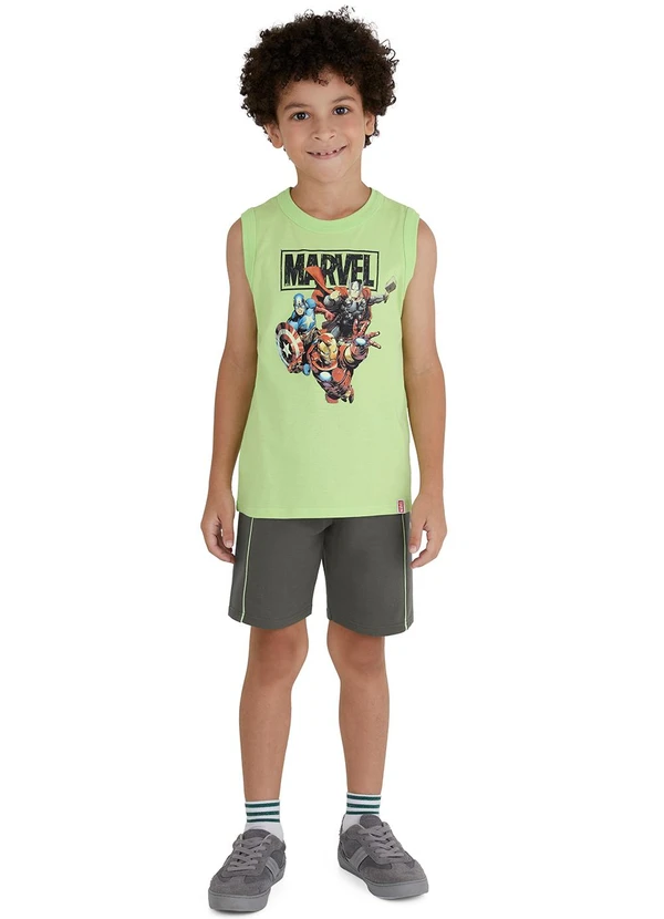 Malwee Kids - Conjunto Marvel em Moletinho Verde Claro