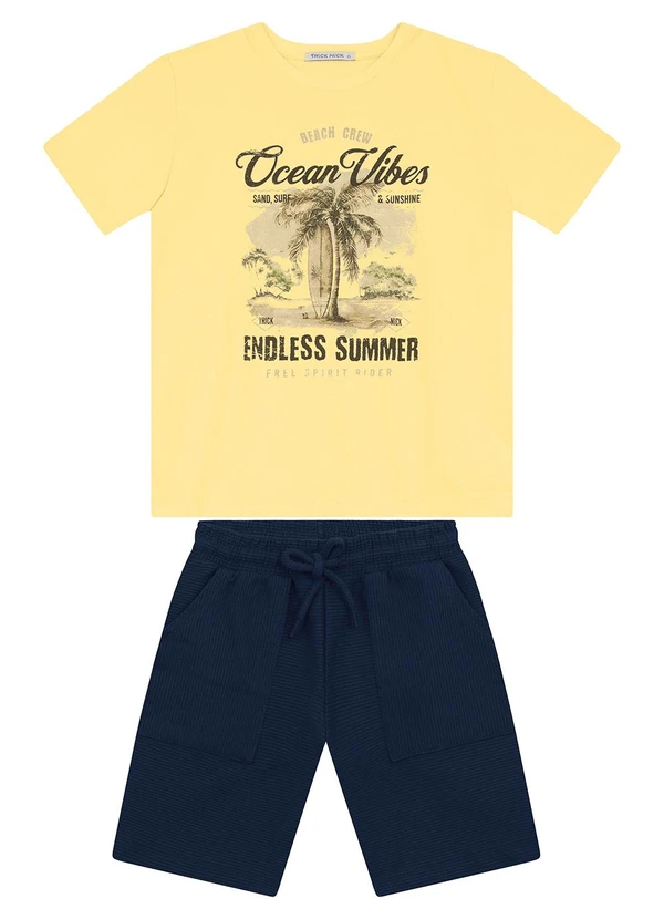 Trick Nick - Conjunto Masculino Camiseta com Bermuda Amarelo