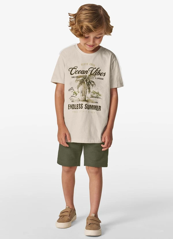 Trick Nick - Conjunto Masculino Camiseta com Bermuda Bege