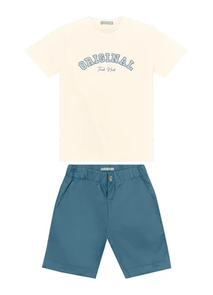 Trick Nick - Conjunto Masculino Camiseta com Bermuda Bege - TRICK NICK