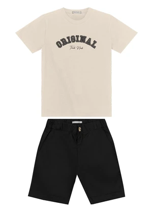 Trick Nick - Conjunto Masculino Camiseta com Bermuda Bege - TRICK NICK