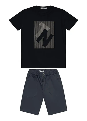 Trick Nick - Conjunto Masculino Camiseta com Bermuda Preto - TRICK NICK