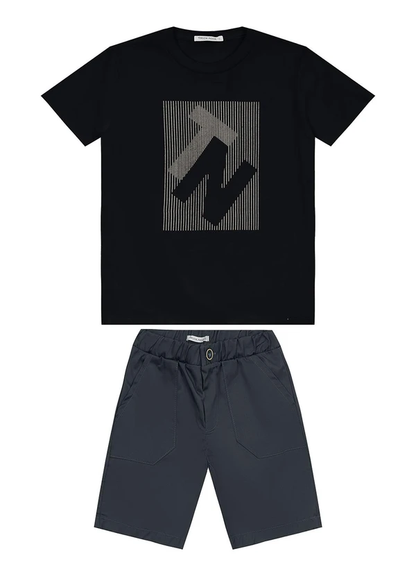 Trick Nick - Conjunto Masculino Camiseta com Bermuda Preto