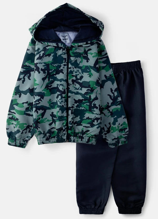 Keki Boys - Conjunto Masculino Corta Vento Camuflado Verde