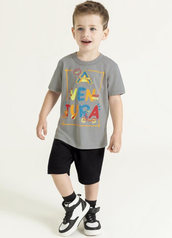 Cativa Kids - Conjunto Masculino Estampado com Puff Cinza