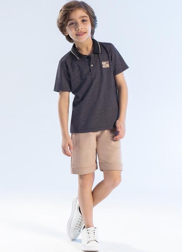 Cativa Kids - Conjunto Masculino Estampado com Puff Preto
