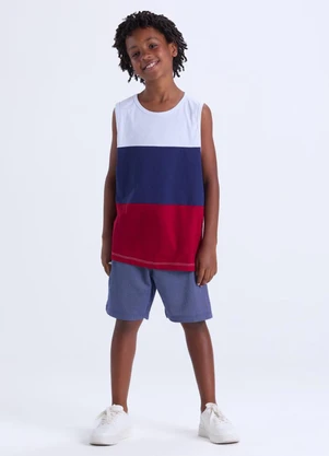Vida Costeira - Conjunto Masculino Infantil de Verão Regata Tricolor Branco - VIDA COSTEIRA
