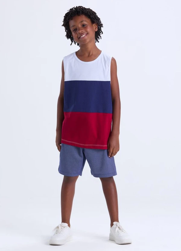 Vida Costeira - Conjunto Masculino Infantil de Verão Regata Tricolor Branco 1