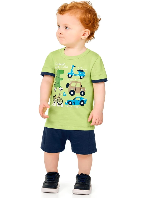 Marlan - Conjunto Meia Malha Puff e Moletinho Menino Verde