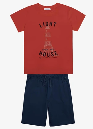 Trick Nick - Conjunto Menina Camiseta com Bermuda Vermelho - TRICK NICK
