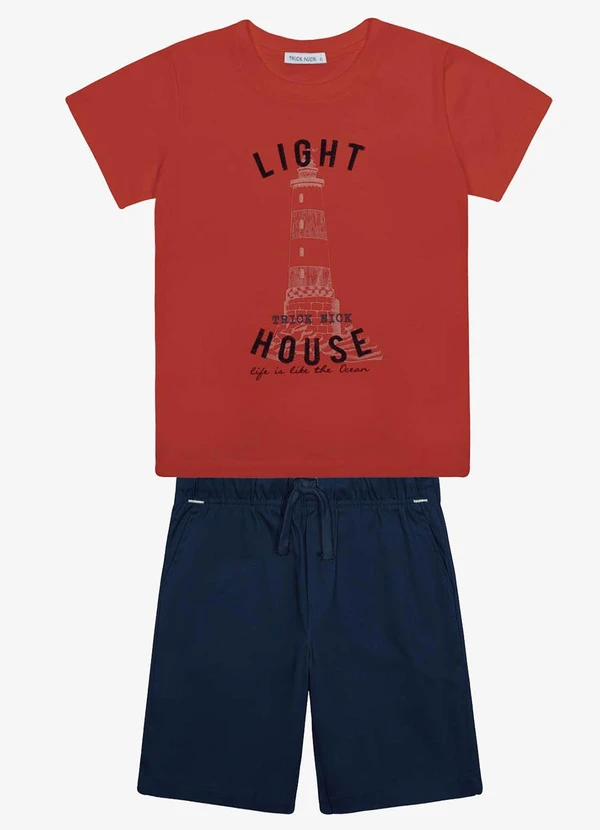 Trick Nick - Conjunto Menina Camiseta com Bermuda Vermelho