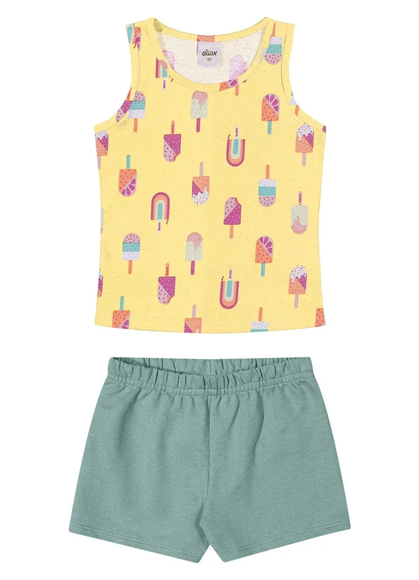 Elian - Conjunto Menina Regata Sorvetes e Short Amarelo 1