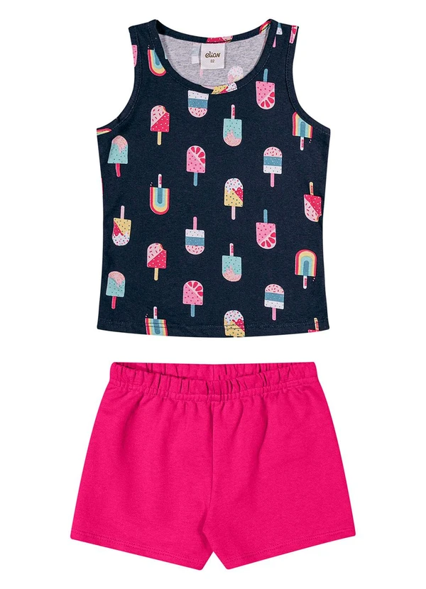 Elian - Conjunto Menina Regata Sorvetes e Short Azul 2