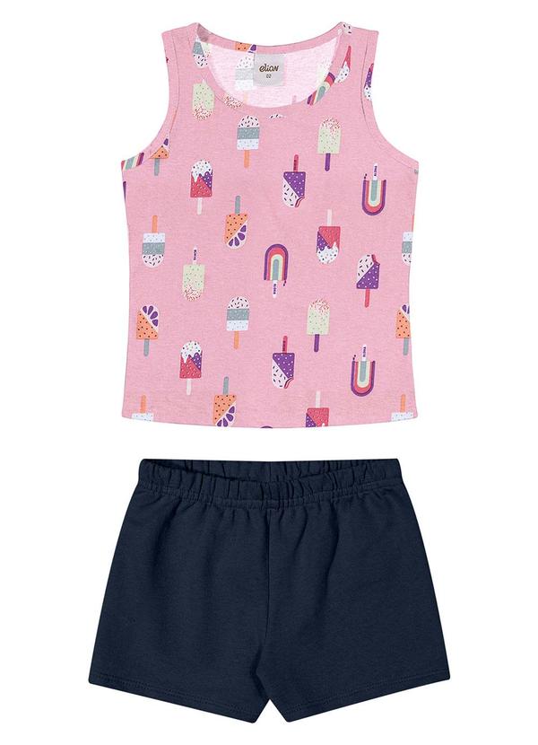 Elian - Conjunto Menina Regata Sorvetes e Short Rosa