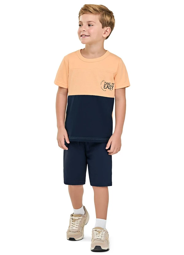 Elian - Conjunto Menino Bicolor Texturizado Laranja 1
