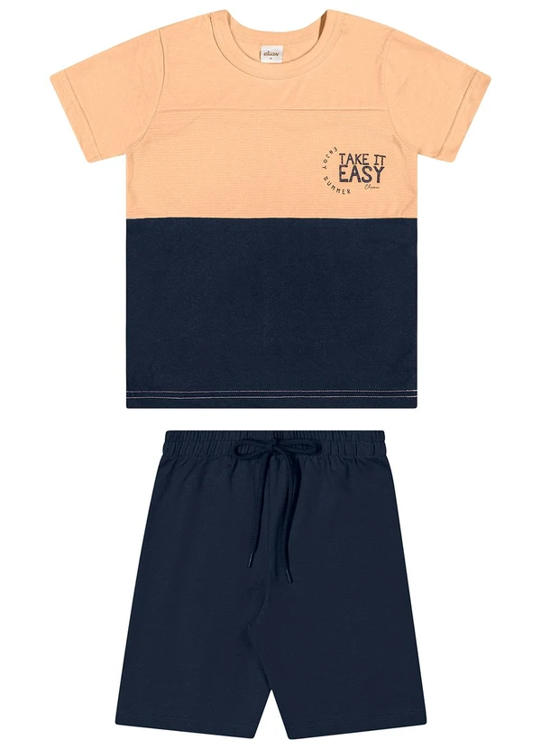 Elian - Conjunto Menino Bicolor Texturizado Laranja 2