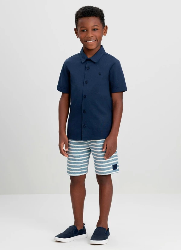 Quimby - Conjunto Menino Camisa e Bermuda Quimby Azul