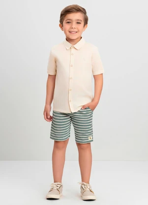 Conjunto Menino Camisa e Bermuda Quimby Bege - QUIMBY