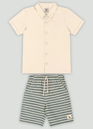Conjunto Menino Camisa e Bermuda Quimby Bege - QUIMBY