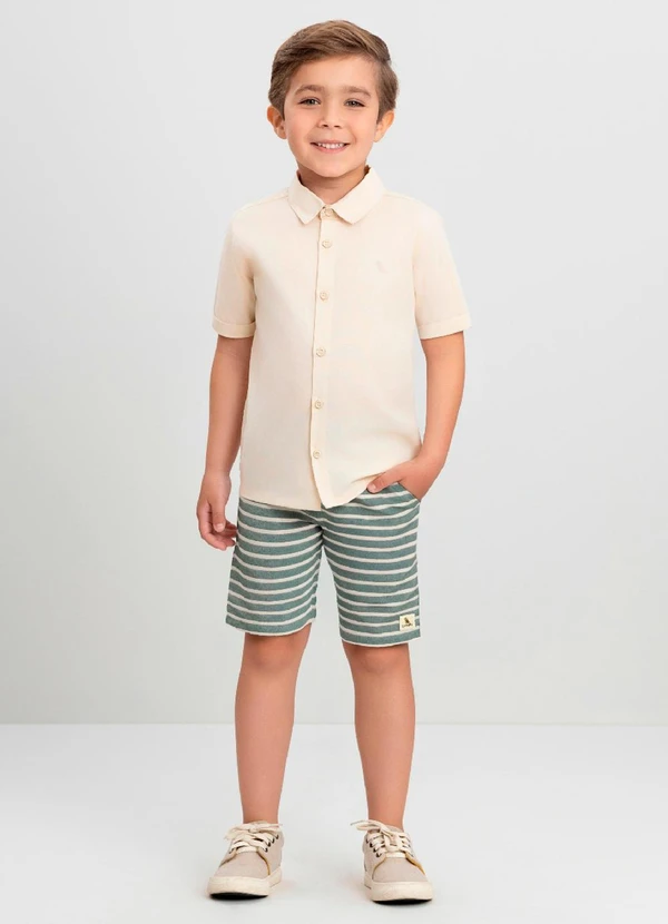 Quimby - Conjunto Menino Camisa e Bermuda Quimby Bege
