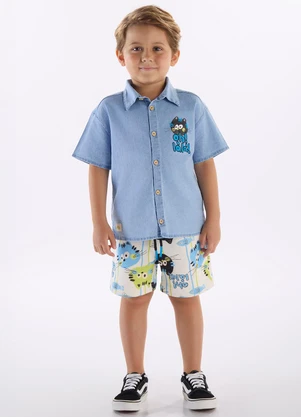 Três e Já - Conjunto Menino Camisa e Bermuda Azul - TRÊS E JÁ
