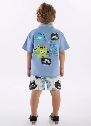 Três e Já - Conjunto Menino Camisa e Bermuda Azul - TRÊS E JÁ