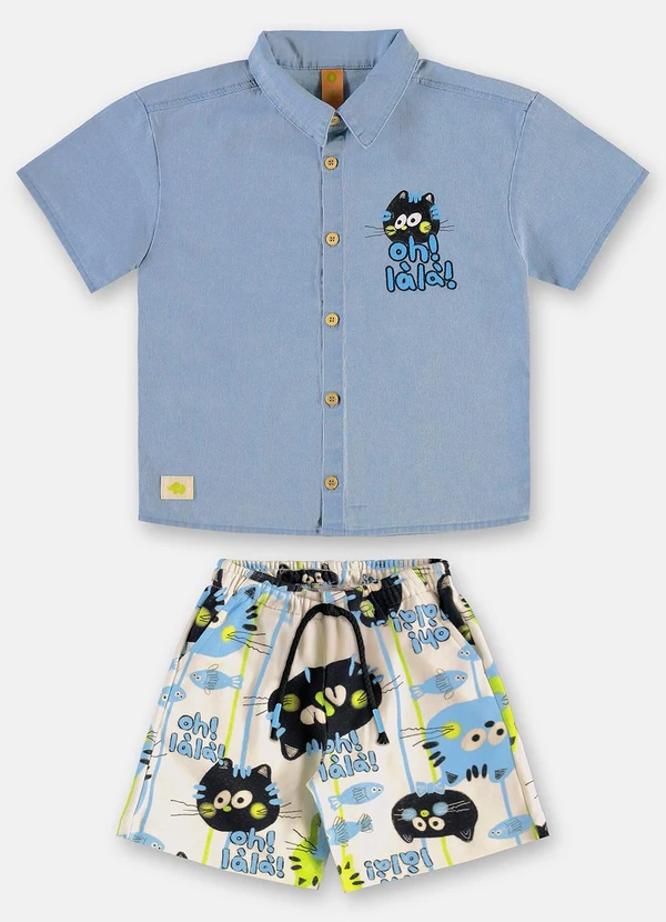 Três e Já - Conjunto Menino Camisa e Bermuda Azul 3