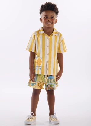 Três e Já - Conjunto Menino Camisa e Short Amarelo - TRÊS E JÁ