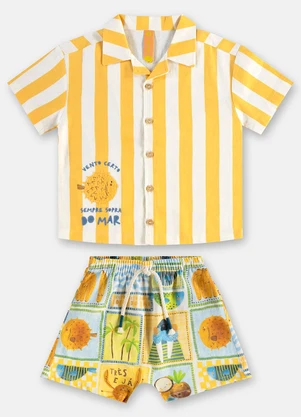 Três e Já - Conjunto Menino Camisa e Short Amarelo - TRÊS E JÁ