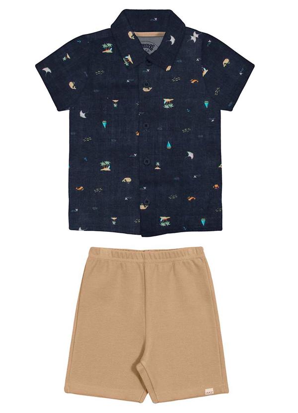 Alakazoo - Conjunto Menino Camisa Estampada e BotõesAzul