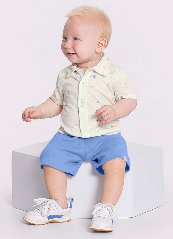 Alakazoo - Conjunto Menino Camisa Estampada e BotõesBranco