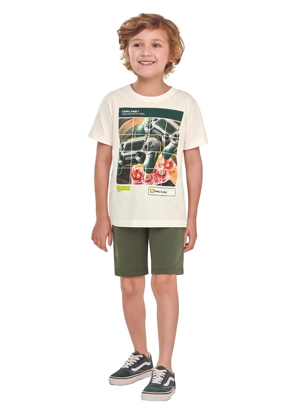 Elian - Conjunto Menino Camiseta e Bermuda Bege