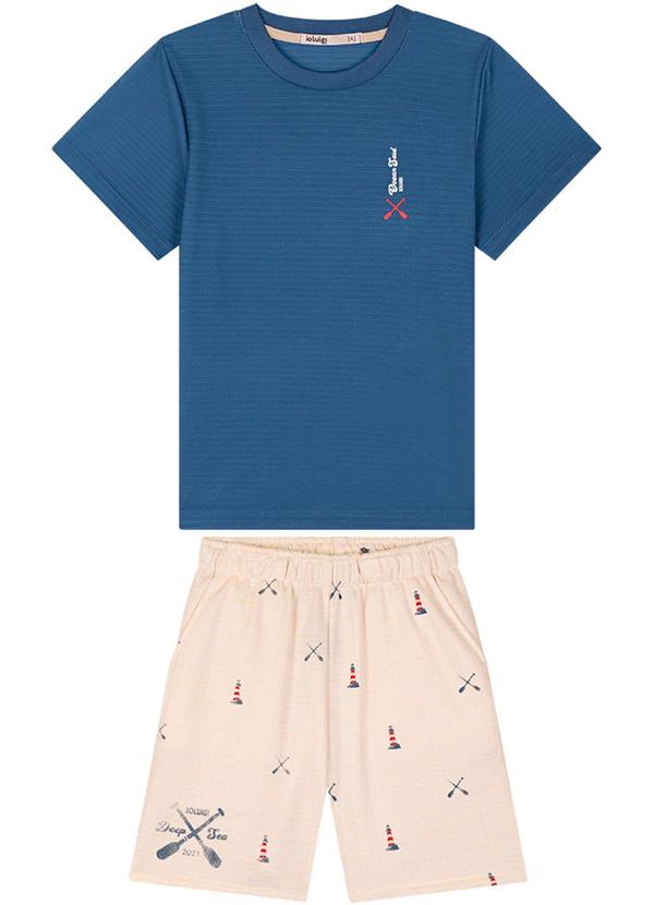 Ioluig - Conjunto Menino Camiseta e Bermuda em Sarja Azul 1