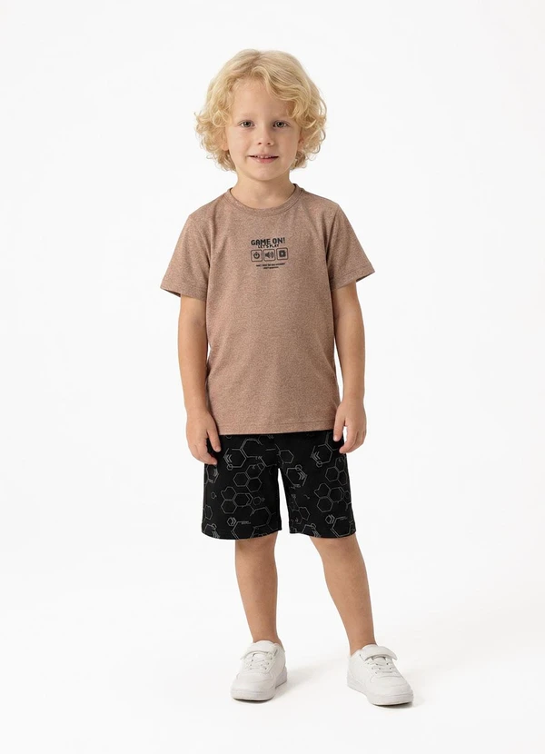 Fakini - Conjunto Menino Camiseta e Bermuda Marrom