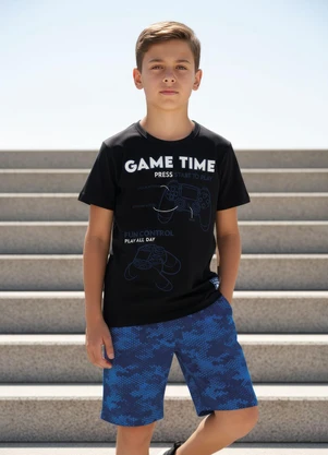 Multimarcas - Conjunto Menino Camiseta e Bermuda Preto - MULTIMARCAS