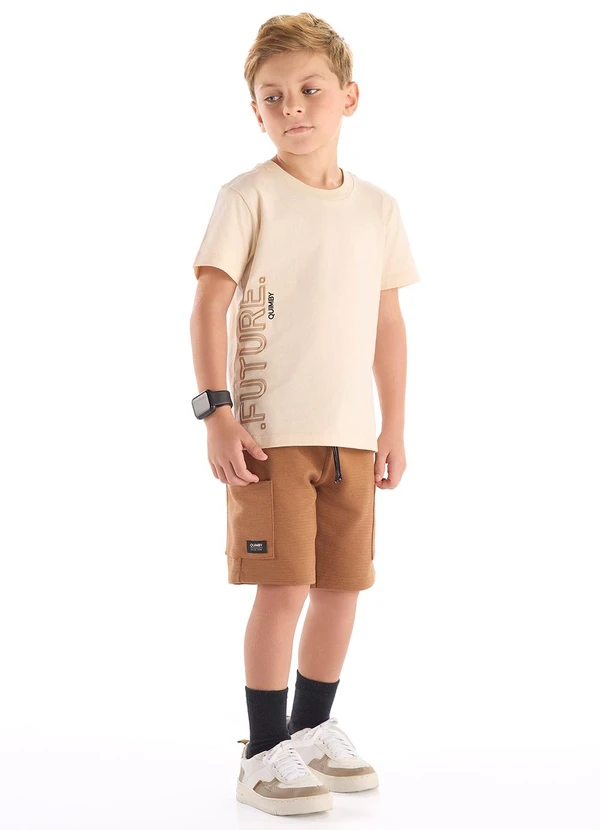 Quimby - Conjunto Menino Camiseta e Bermuda Bege 1