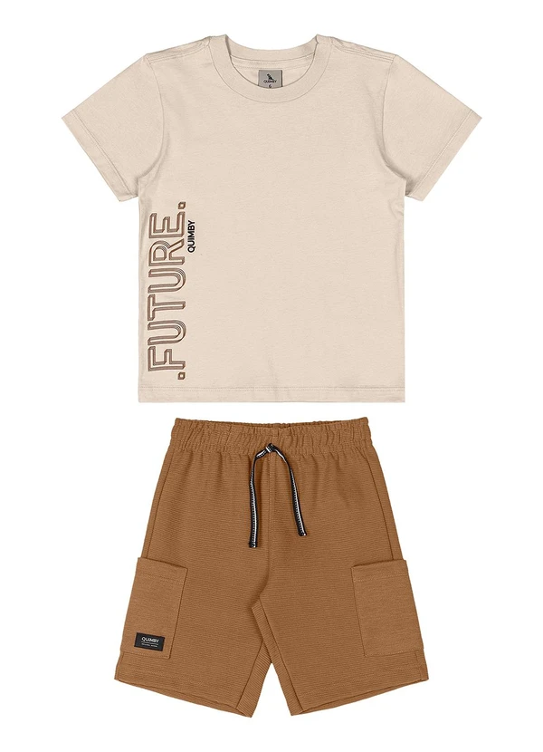 Quimby - Conjunto Menino Camiseta e Bermuda Bege 2