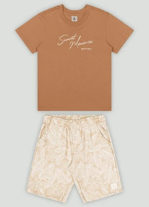 Conjunto Menino Camiseta e Bermuda Quimby Marrom - QUIMBY