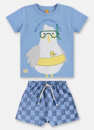 Três e Já - Conjunto Menino Camiseta e Bermuda Azul - TRÊS E JÁ