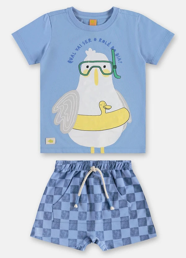 Três e Já - Conjunto Menino Camiseta e Bermuda Azul 2