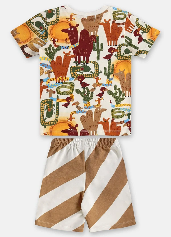 Três e Já - Conjunto Menino Camiseta e Bermuda Bege 3