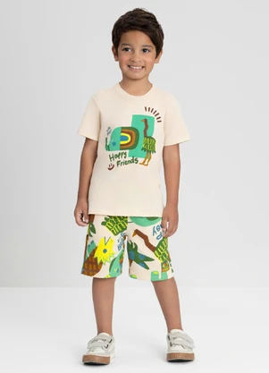 Conjunto Menino Camiseta e Bermuda Up Baby Bege - UP BABY