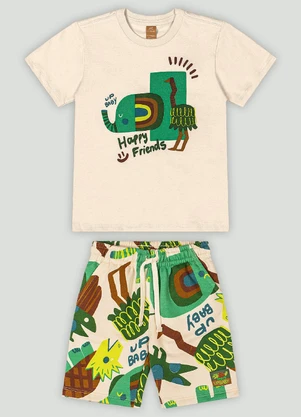 Conjunto Menino Camiseta e Bermuda Up Baby Bege - UP BABY