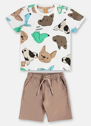 Up Baby - Conjunto Menino Camiseta e Bermuda Branco - UP BABY